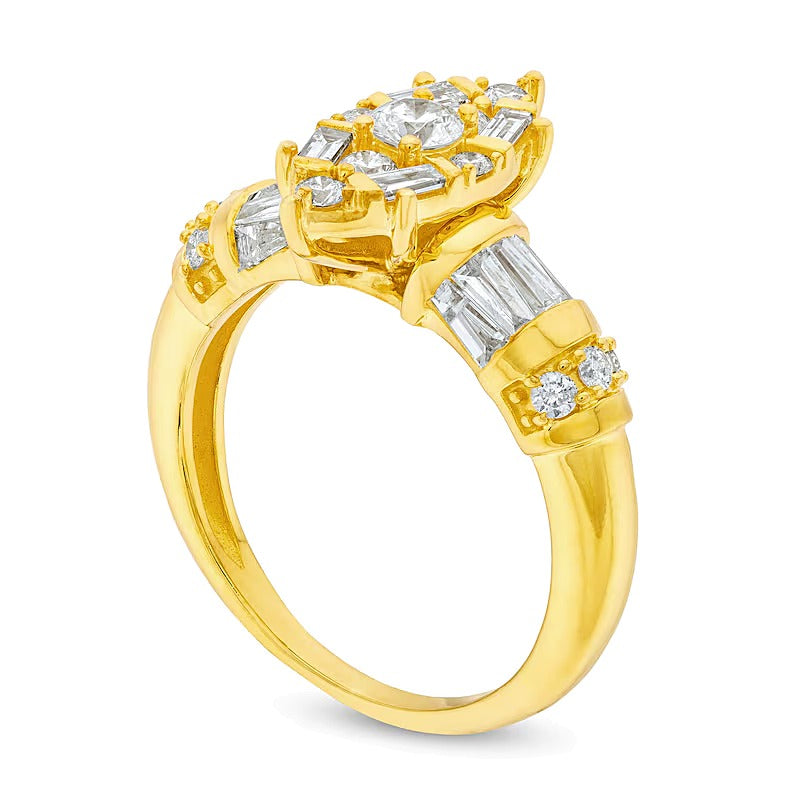 1.0 ct. Gesamtgewicht Multi-Diamant-Ring mit Marquise-, rundem und Baguette-Schliff in 14K Gelbgold