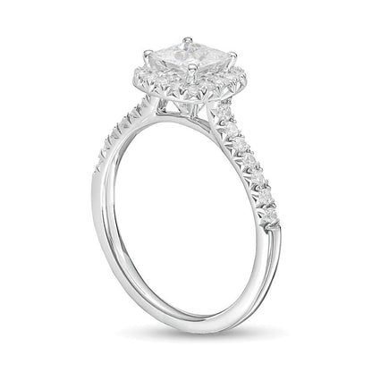 1.33 ct. Gesamtgewicht Verlobungsring im Princess-Schliff mit Labordiamanten und Halo in 14K Weißgold (F/VS2)