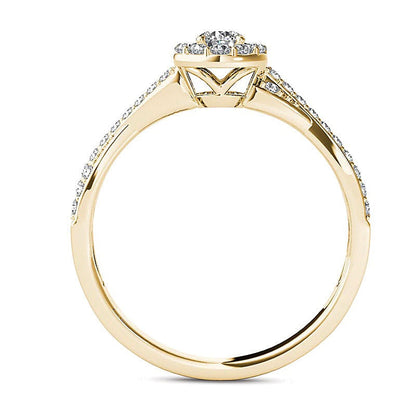 0,5 ct. Gesamtgewicht Diamant Halo Verlobungsring mit gedrehter Schiene in 14K Gelbgold
