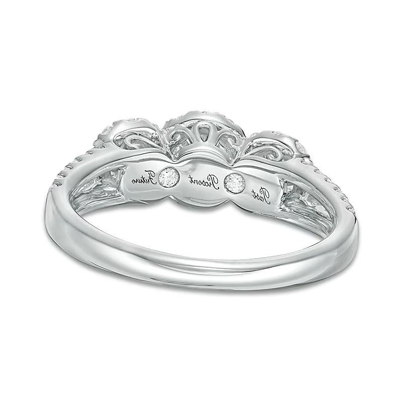 1.0 ct. Gesamtgewicht Dreistein-Verlobungsring mit runden weißen Diamanten in 14K Weißgold für Damen