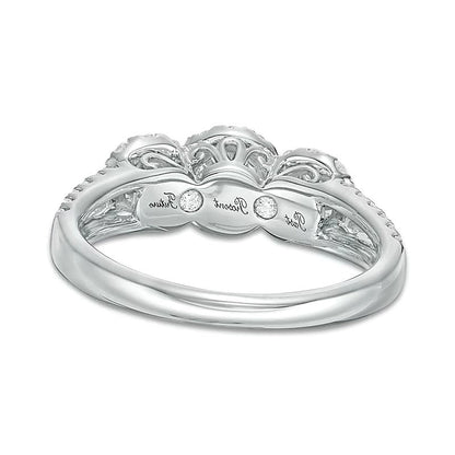 1.0 ct. Gesamtgewicht Dreistein-Verlobungsring mit runden weißen Diamanten in 14K Weißgold für Damen