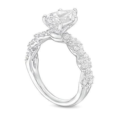 2.0 CT. Gesamtgewicht Verlobungsring Solitär mit seitlichem Besatz mit tropfenförmigem Labordiamant in 14K Weißgold (F/VS2)