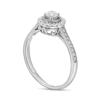 0,33 ct. Gesamtgewicht Diamant Halo-Verlobungsring im Vintage-Stil in 10K Weißgold