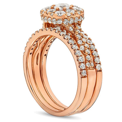 Braut-Set mit Diamanten im Kissenschliff und Twist-Schiene 1,5 ct. Gesamtgewicht in 10K Roségold