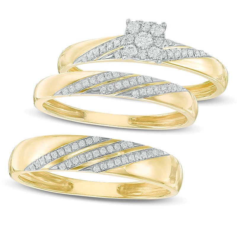 Ehering mit Diamant-Besatz 0.05 ct. Gesamtgewicht in 10K Gelbgold