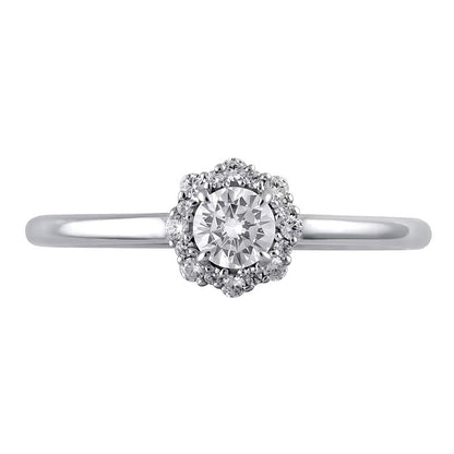 0.38 ct. Gesamtgewicht Diamant Verlobungsring mit Blütenrahmen in 10K Weißgold