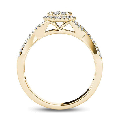 0,5 ct. Gesamtgewicht Diamant-Verlobungsring mit Halo und gedrehter Schiene in 14K Gelbgold