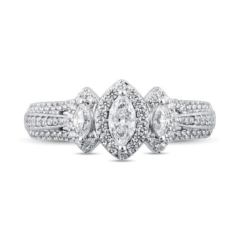1.0 CT. TW Dreistein-Verlobungsring mit weißen Diamanten im Marquise-Schliff in 14K Weißgold