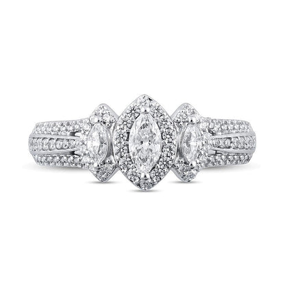 1.0 CT. TW Dreistein-Verlobungsring mit weißen Diamanten im Marquise-Schliff in 14K Weißgold