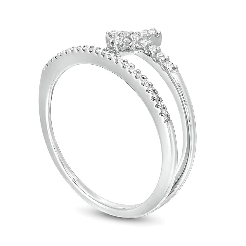0.17 ct. Gesamtgewicht Diamant Kreuz-Ring mit geteilter Schiene in 10K Weißgold