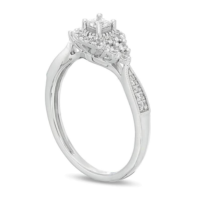 Verlobungsring im Vintage-Stil mit Diamanten im Princess- und Rundschliff, 0.33 ct. Gesamtgewicht, in 10K Weißgold
