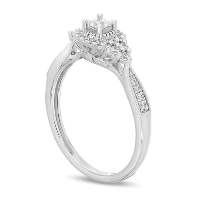 Verlobungsring im Vintage-Stil mit Diamanten im Princess- und Rundschliff, 0.33 ct. Gesamtgewicht, in 10K Weißgold