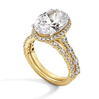 5.0 ct. Gesamtgewicht Braut-Set mit ovalem Labordiamant und Rahmen in 14K Gelbgold (F/VS2)