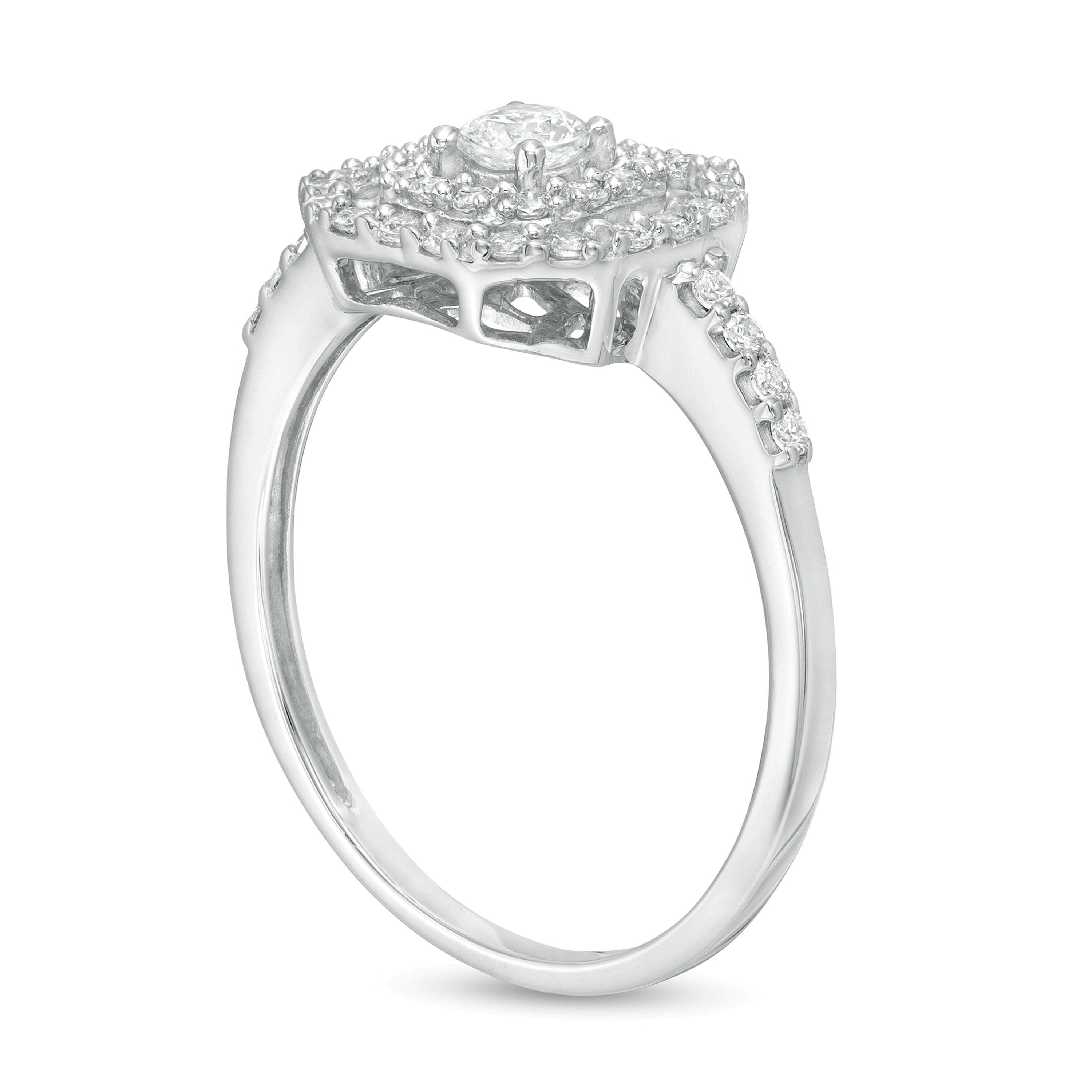 0,5 ct. Gesamtgewicht Diamant Verlobungsring mit doppeltem achteckigem Rahmen in 14K Weißgold