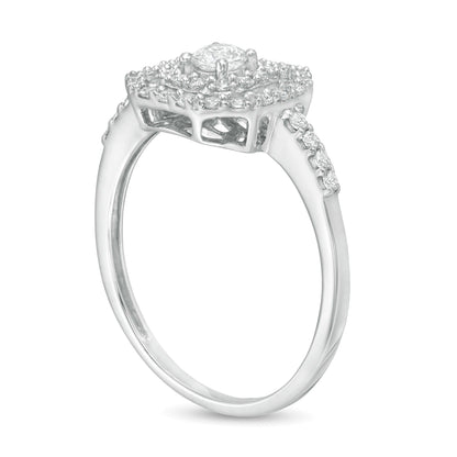 0,5 ct. Gesamtgewicht Diamant Verlobungsring mit doppeltem achteckigem Rahmen in 14K Weißgold