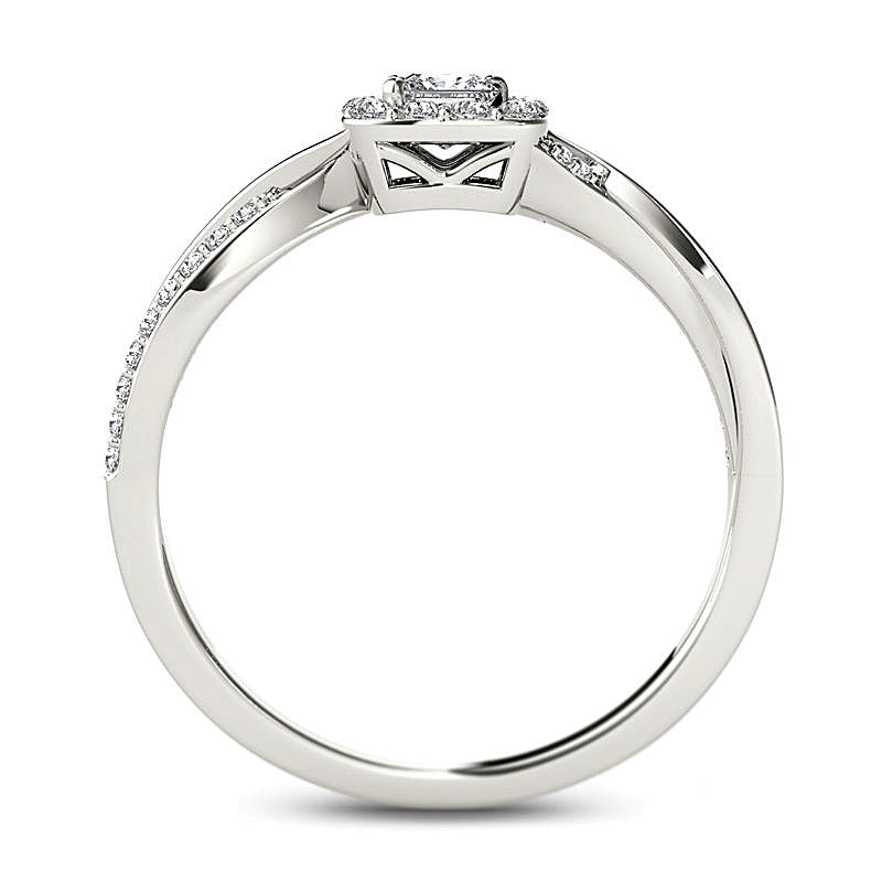 0,5 ct. Gesamtgewicht Verlobungsring mit Diamanten im Princess-Schliff und quadratischem Halo in 14K Weißgold