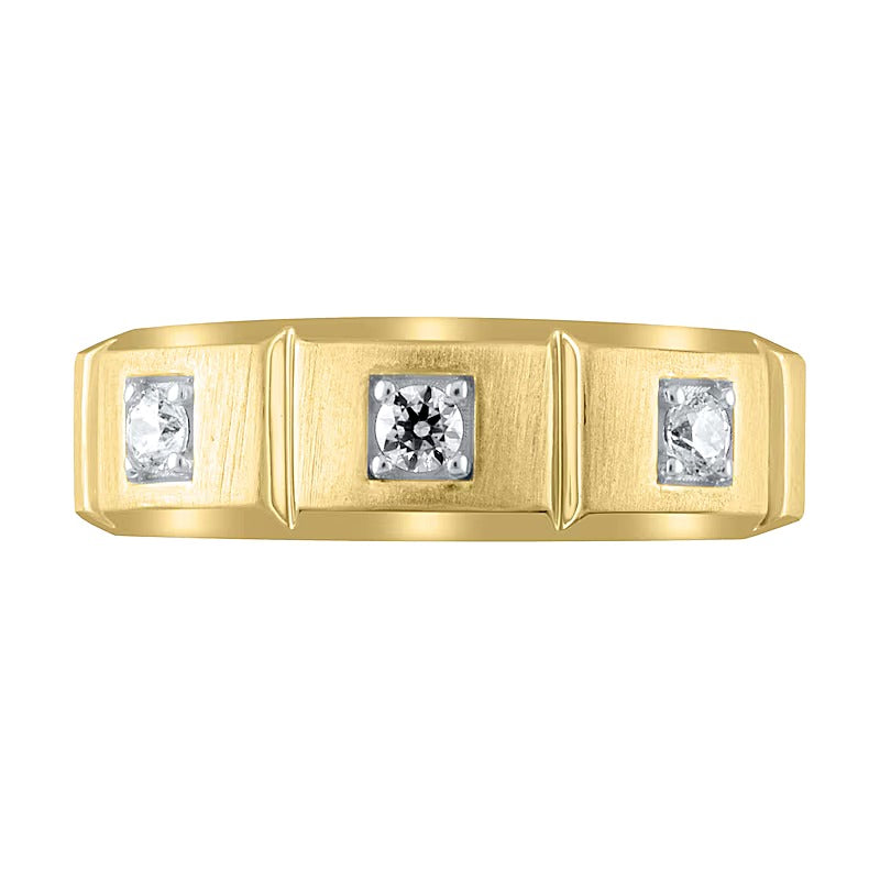 Dreistein-Ring mit Diamanten 0,25 ct. Gesamtgewicht, rund und Princess, in 10K Gelbgold
