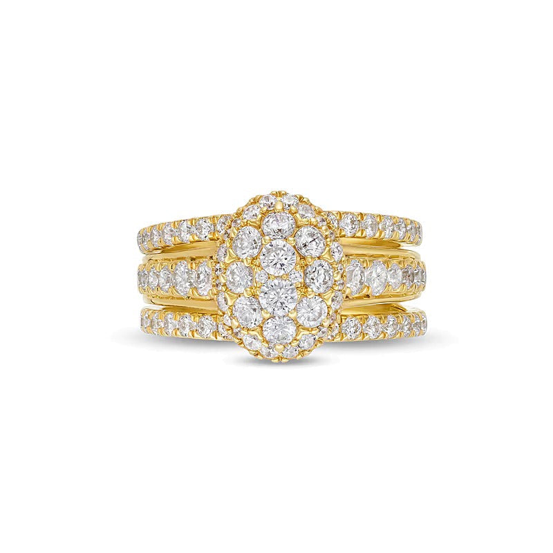 Braut-Set mit ovalen Diamanten 1.5 ct. Gesamtgewicht in 10K Gelbgold