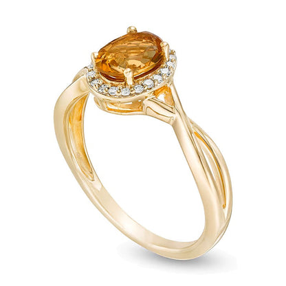 Fashion-Ring mit ovalem Citrin und Diamant 0,07 ct. Gesamtgewicht in 10K Gelbgold