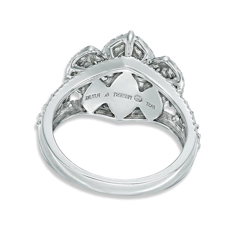 Dreistein-Ring mit Diamanten in Marquise und rund, 1.5 ct. Gesamtgewicht, 14K Weißgold