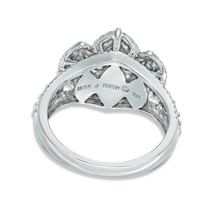 Dreistein-Ring mit Diamanten in Marquise und rund, 1.5 ct. Gesamtgewicht, 14K Weißgold