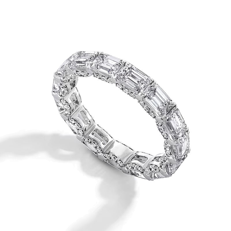 4.88 ct. Gesamtgewicht Memoire-Ring mit Labordiamanten im Smaragdschliff in 14K Weißgold (F/VS2) - Größe 6