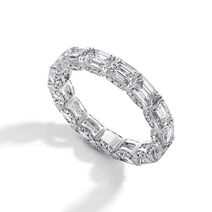 4.88 ct. Gesamtgewicht Memoire-Ring mit Labordiamanten im Smaragdschliff in 14K Weißgold (F/VS2) - Größe 6