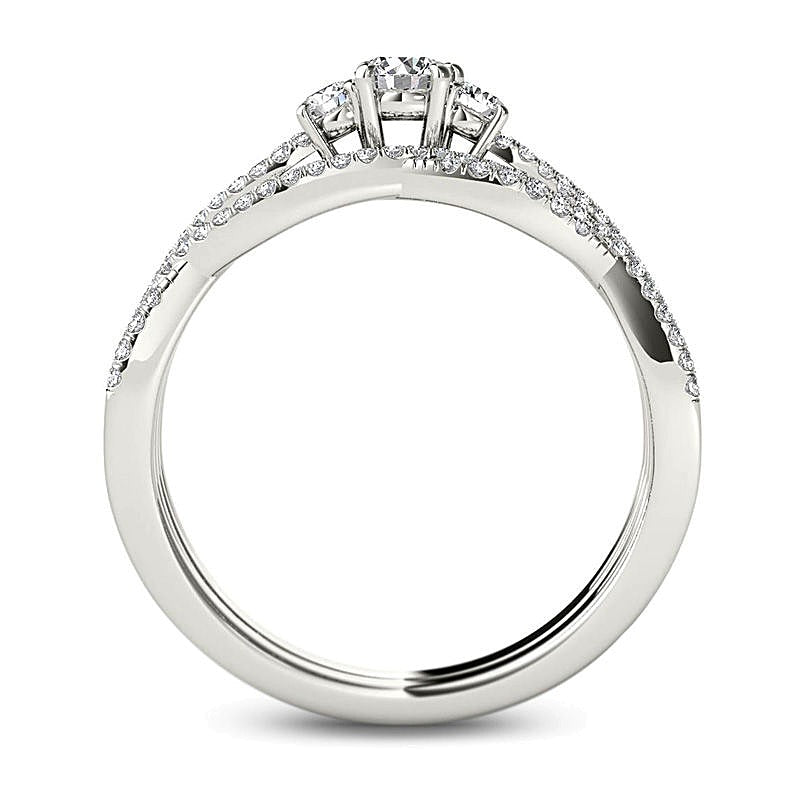 0.5 ct. Gesamtgewicht Diamant Dreistein Twist Brautset in 14K Weißgold