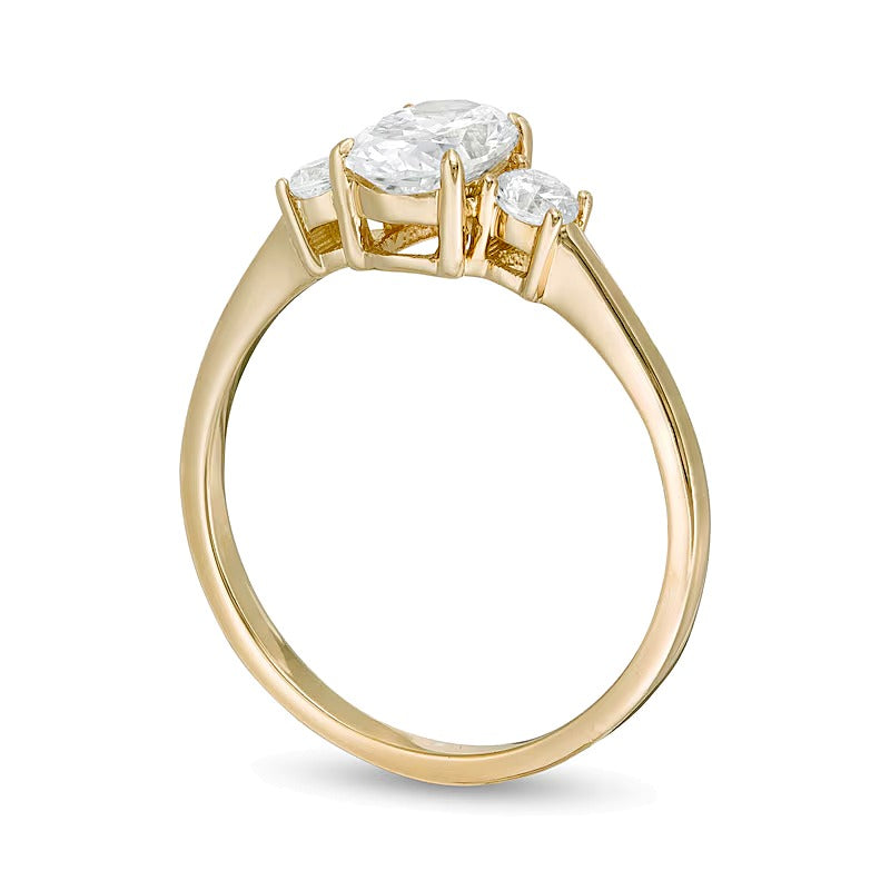 1.0 CT. Gesamtgewicht Dreistein-Verlobungsring mit ovalen und runden Diamanten in 14K Gelbgold