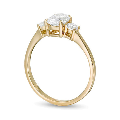 1.0 CT. Gesamtgewicht Dreistein-Verlobungsring mit ovalen und runden Diamanten in 14K Gelbgold