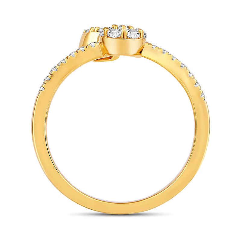 0.5 ct. Gesamtgewicht Fashion-Ring mit Diamanten in Tropfen und rund, offene Ringschiene, 10K Gelbgold