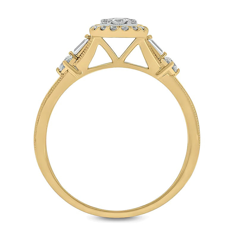 0.33 ct. Gesamtgewicht Multi-Diamant Verlobungsring mit tropfenförmigem Rahmen in 10K Gelbgold