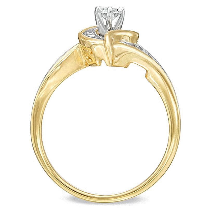 Braut-Set mit Marquise- und rundem Diamant 1.0 ct. Gesamtgewicht in 14K Gelbgold