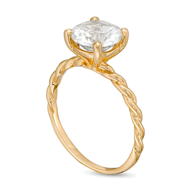 8,0 mm Solitär-Ring mit im Labor gezüchtetem weißem Saphir und Kordelschiene in 10K Gelbgold