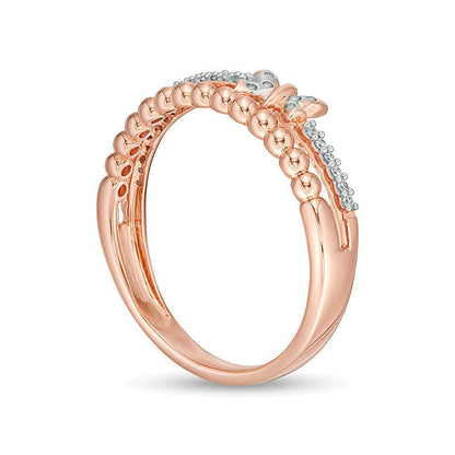 0.1 ct. Gesamtgewicht Diamant-Schmetterling Stapelring aus 10K Roségold