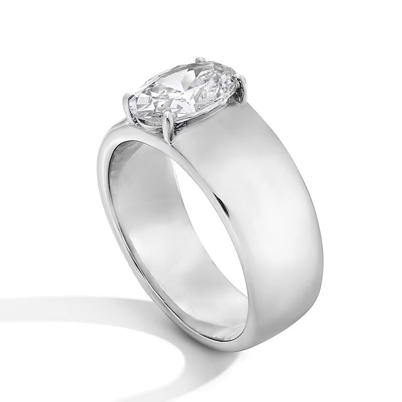 2.0 CT. ovaler Labordiamant Solitär Verlobungsring mit breiter Schiene in 14K Weißgold (F/VS2)