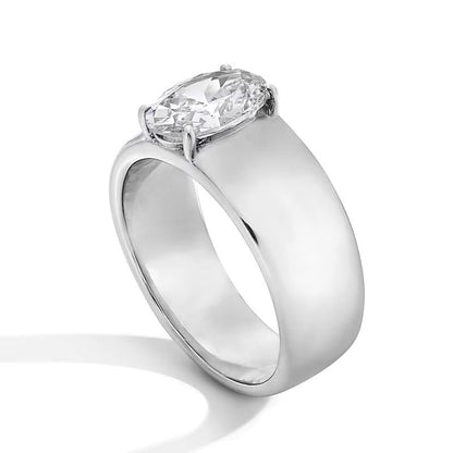 2.0 CT. ovaler Labordiamant Solitär Verlobungsring mit breiter Schiene in 14K Weißgold (F/VS2)