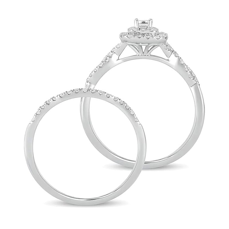 Braut-Set mit Diamanten im Smaragdschliff 0.5 ct. Gesamtgewicht, Double-Frame, mehrreihig, in 10K Weißgold