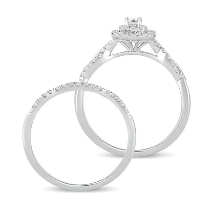 Braut-Set mit Diamanten im Smaragdschliff 0.5 ct. Gesamtgewicht, Double-Frame, mehrreihig, in 10K Weißgold