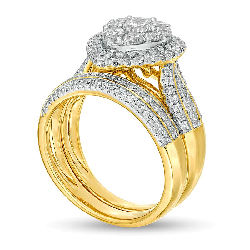 Braut-Set mit tropfenförmigen und runden Diamanten, mehrreihig, 1.5 ct. Gesamtgewicht, in 10K Gelbgold