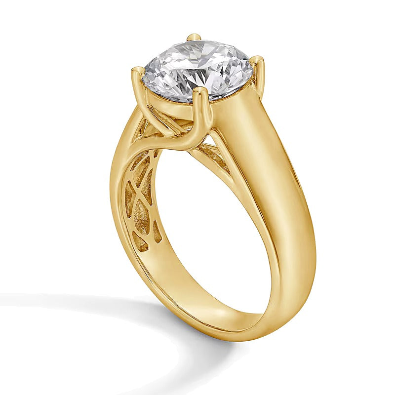 3.0 CT. Solitär-Verlobungsring mit Labordiamant und breiter Ringschiene in 14K Gelbgold (F/VS2)