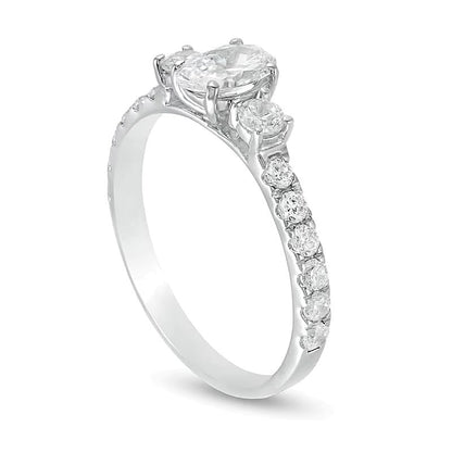Dreistein-Verlobungsring mit Diamanten 1.17 ct. Gesamtgewicht in 14K Weißgold