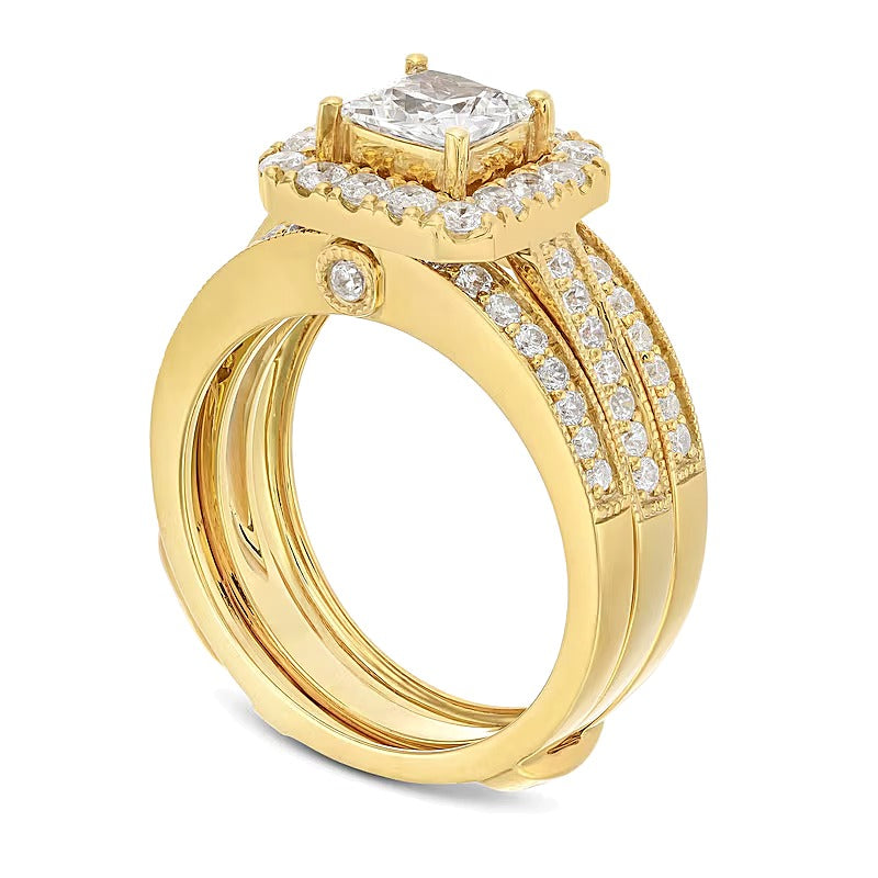 Braut-Set mit Labordiamanten im Princess-, Rund- und Kissenschliff 2.0 ct. Gesamtgewicht in 14K Gelbgold (F/VS2)
