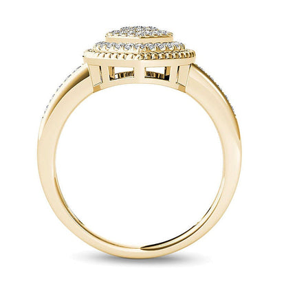 0.25 ct. Gesamtgewicht Multi-Diamant Freundschaftsring mit herzförmigem Rahmen und Kordeldesign in 10K Gelbgold