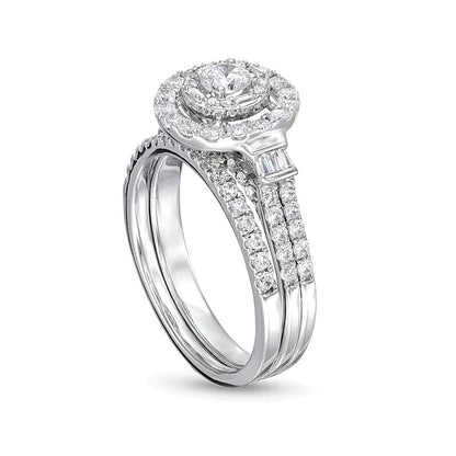 1.0 ct. Gesamtgewicht Diamant Brautset zweireihig in 10K Weißgold