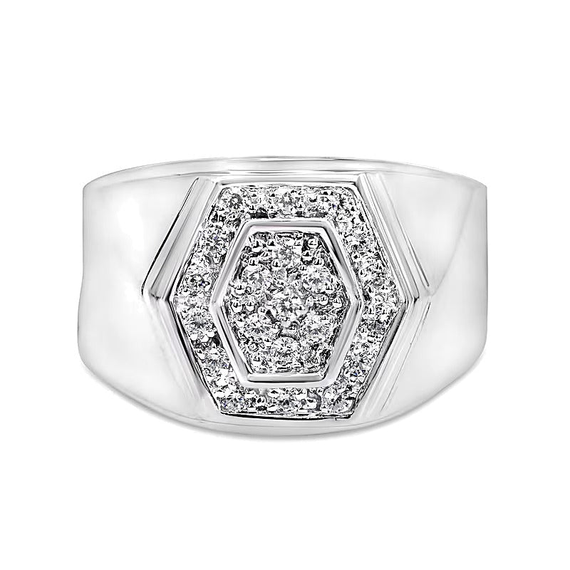Fashion-Ring mit weißen Diamanten im Hexagon-Rahmen 0.5 ct. Gesamtgewicht in rhodiniertem Sterlingsilber