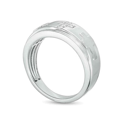 0.07 ct. Gesamtgewicht Diamant-Trio Kreuz-Ring in 10K Weißgold