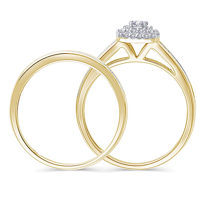 0.5 ct. Gesamtgewicht Braut-Set mit Diamanten im Princess- und Rundschliff in 10K Gelbgold