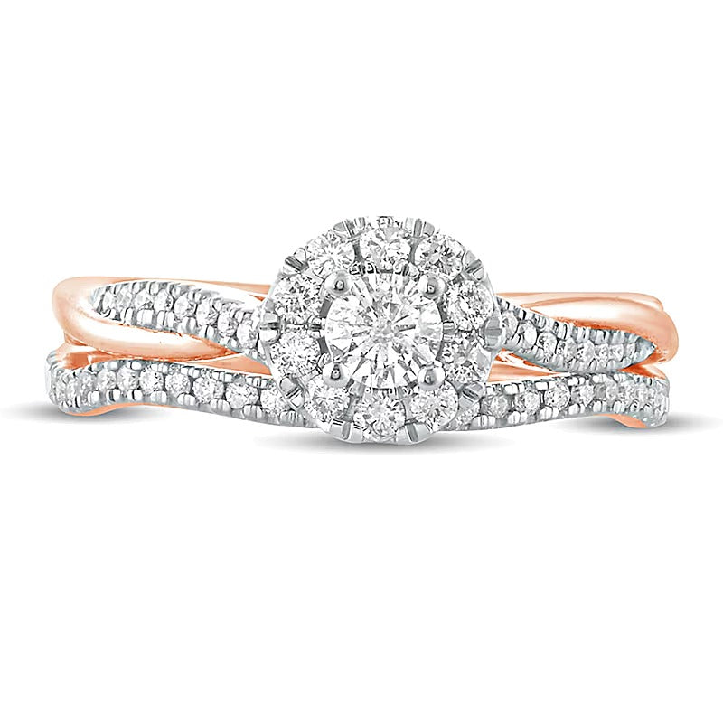 0.5 ct. Gesamtgewicht Diamant Brautset mit gedrehter Ringschiene in 10K Roségold