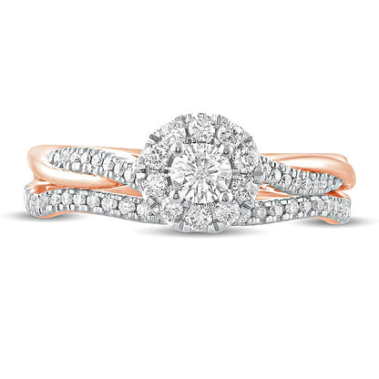 0.5 ct. Gesamtgewicht Diamant Brautset mit gedrehter Ringschiene in 10K Roségold